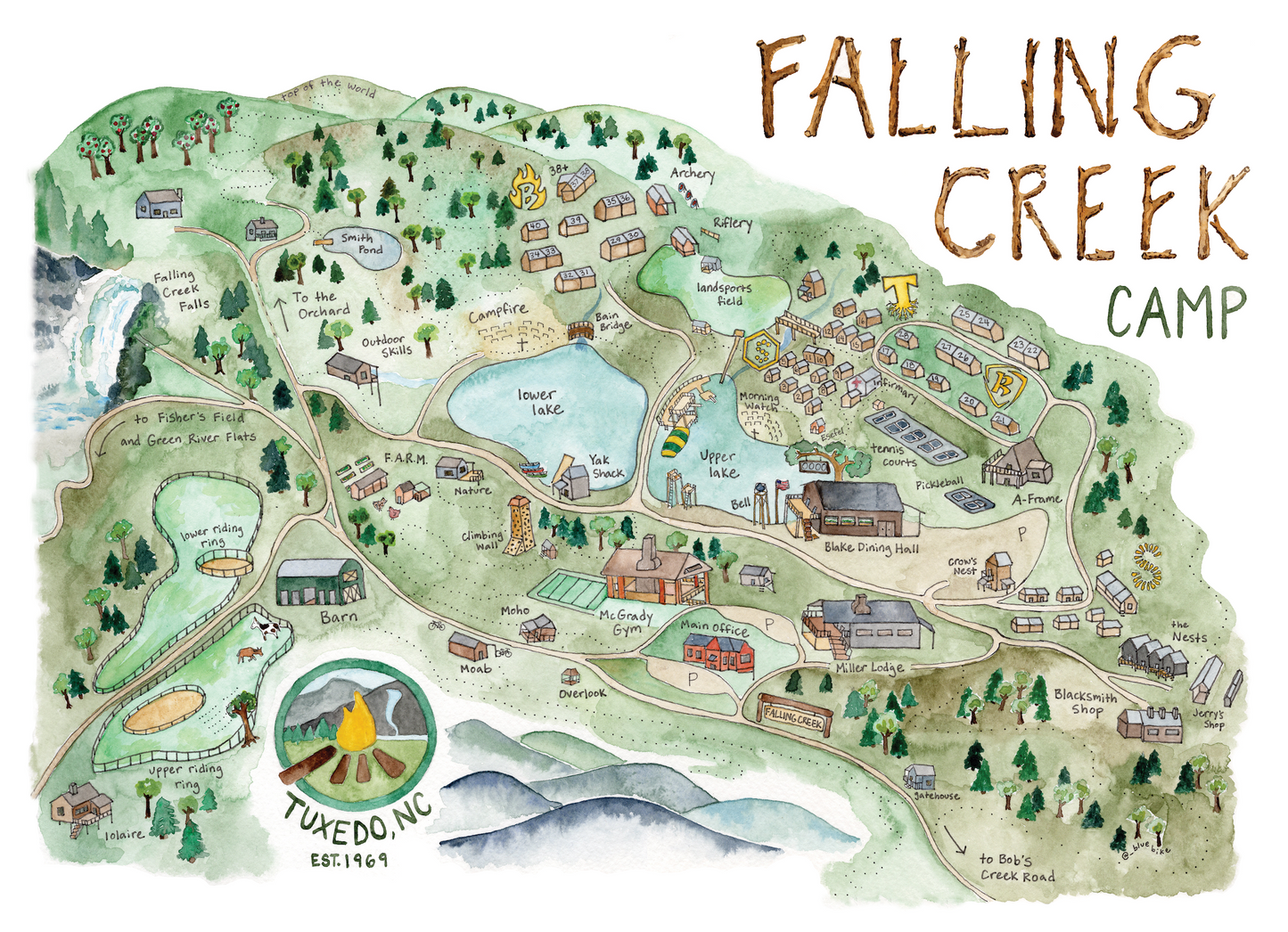 Poster - 24"x18" Watercolor Map of Camp (USA)
