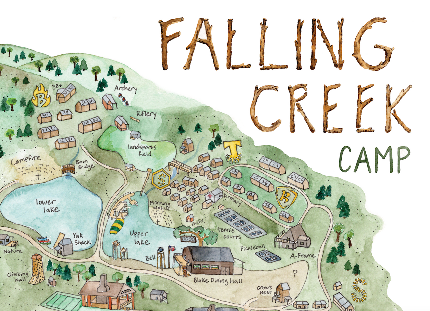 Poster - 24"x18" Watercolor Map of Camp (USA)