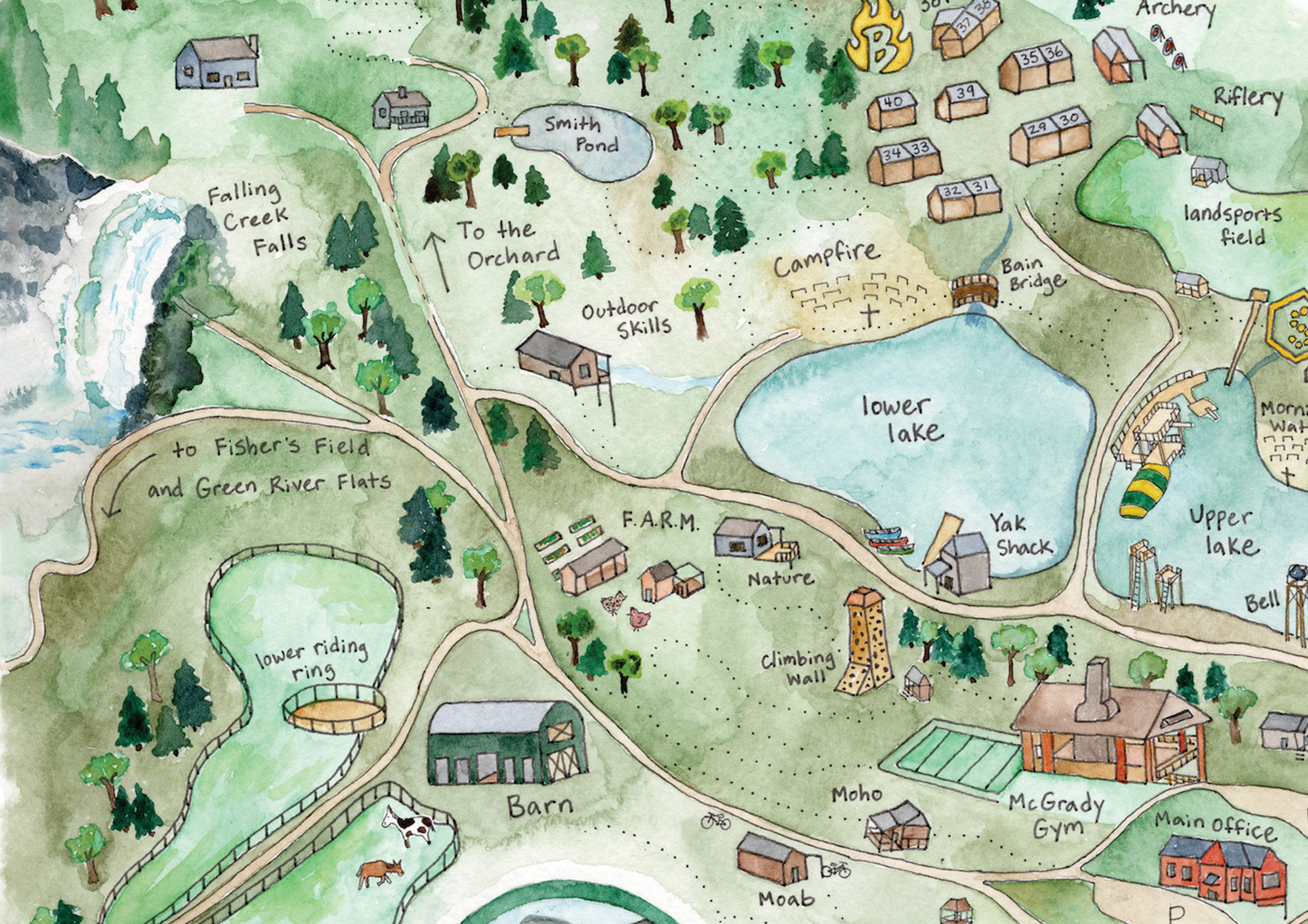 Poster - 24"x18" Watercolor Map of Camp (USA)