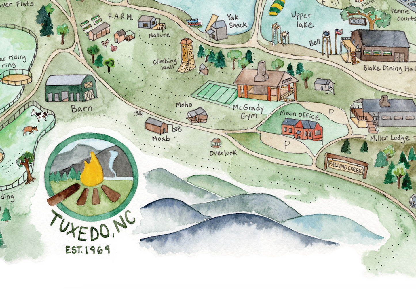 Poster - 24"x18" Watercolor Map of Camp (USA)