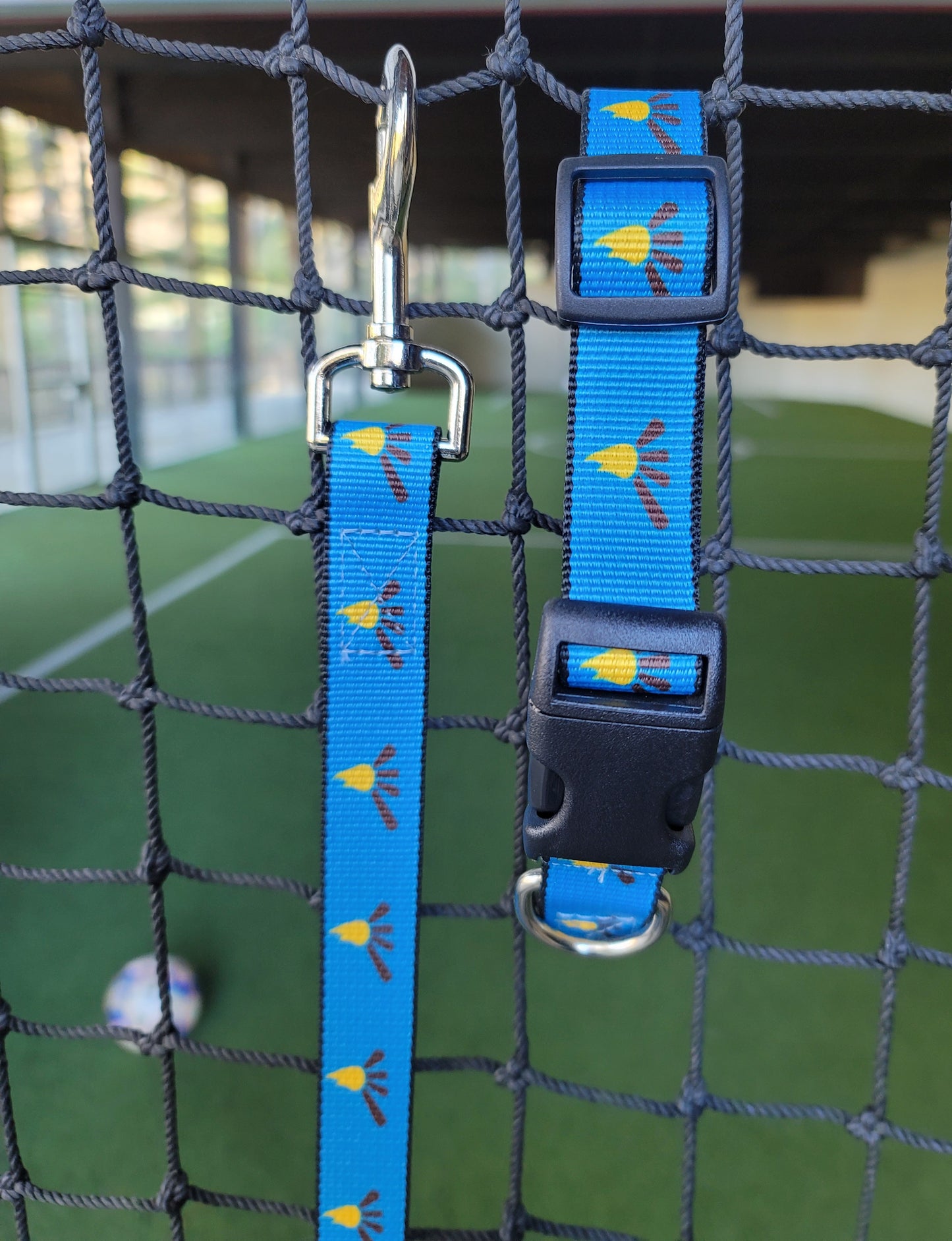 Dog Collar and Leash - Blue Webbing Campfire Pattern (USA)