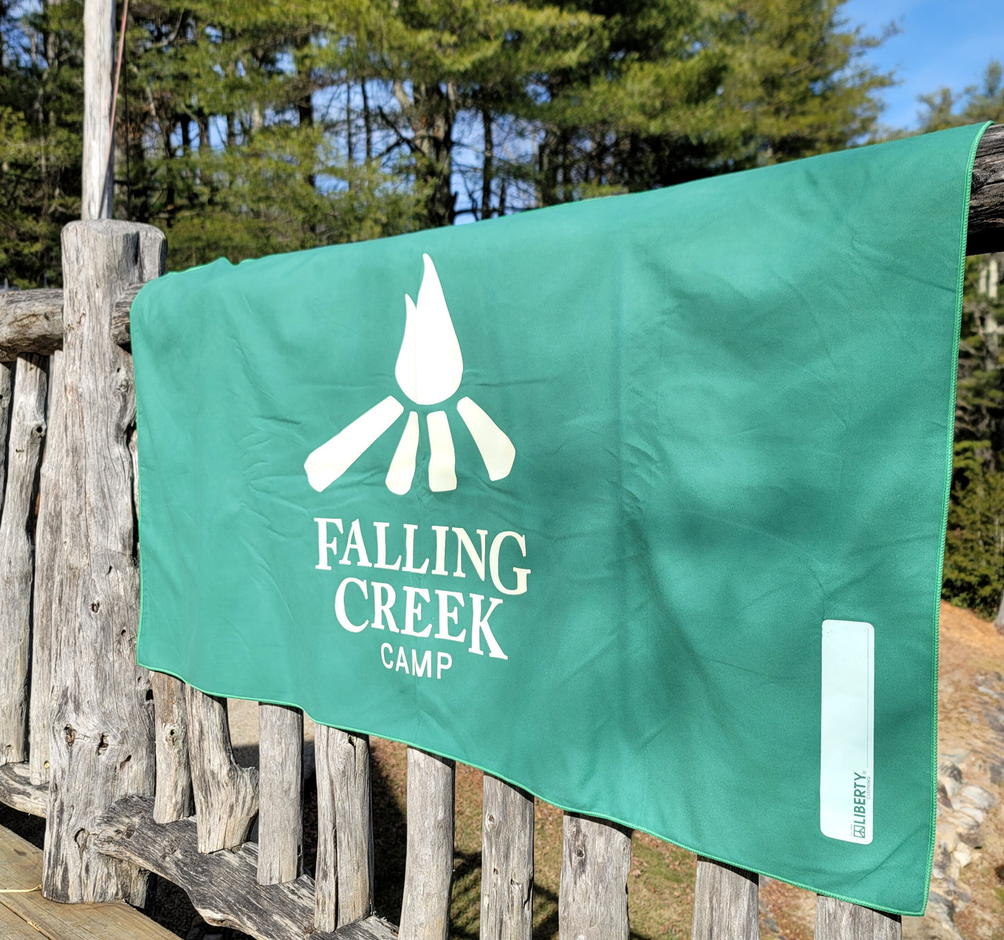 Quick Dry Towel - Green with White Falling Creek Logo