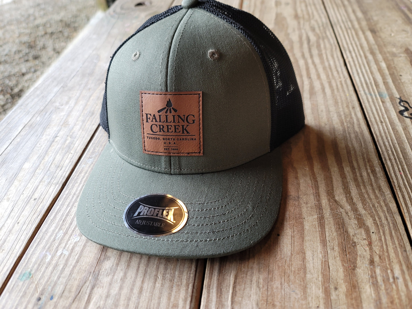 Hat - Olive Green Trucker Cap with Leather Patch